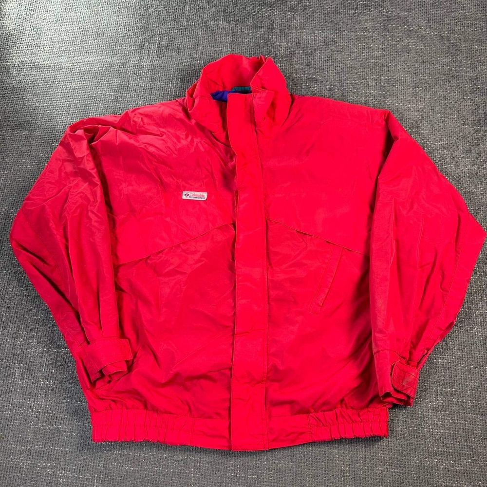 Columbia Windbreaker Jacket Mens M Red Vintage 90s Radial Sleeve Full Zip